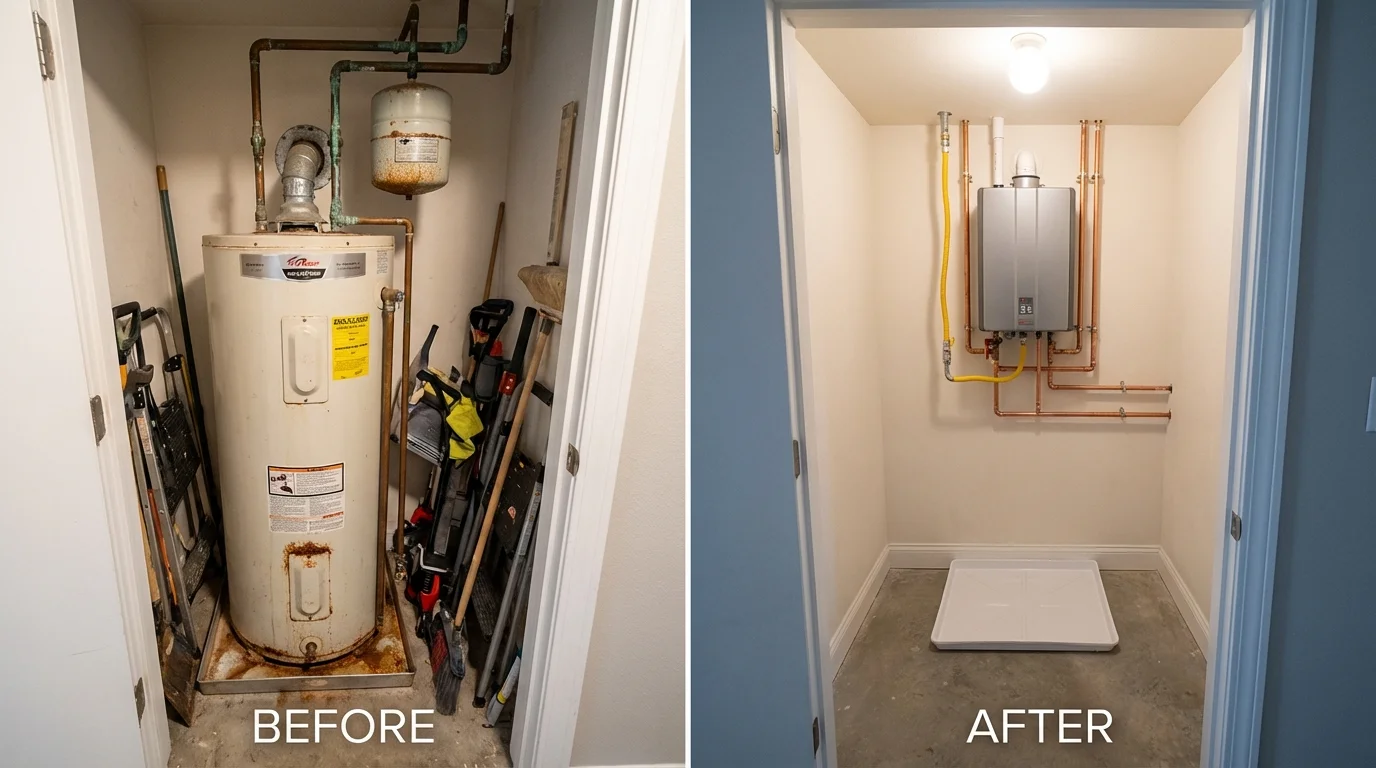 Tank water heater versus wall-mounted tankless unit comparison for Lansing, MI homeowners
